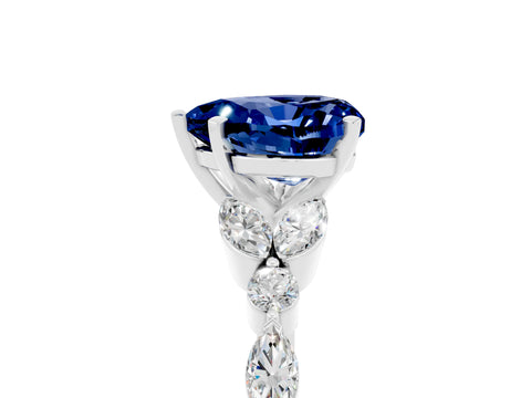 White gold Heart Cut Blue Sapphire Solitaire Ring with Side Stones and Four-Prong Setting_47
