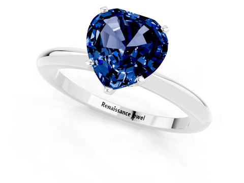 White gold Heart Cut Blue Sapphire Solitaire Ring with Six-Prong Setting and Classic Band_13