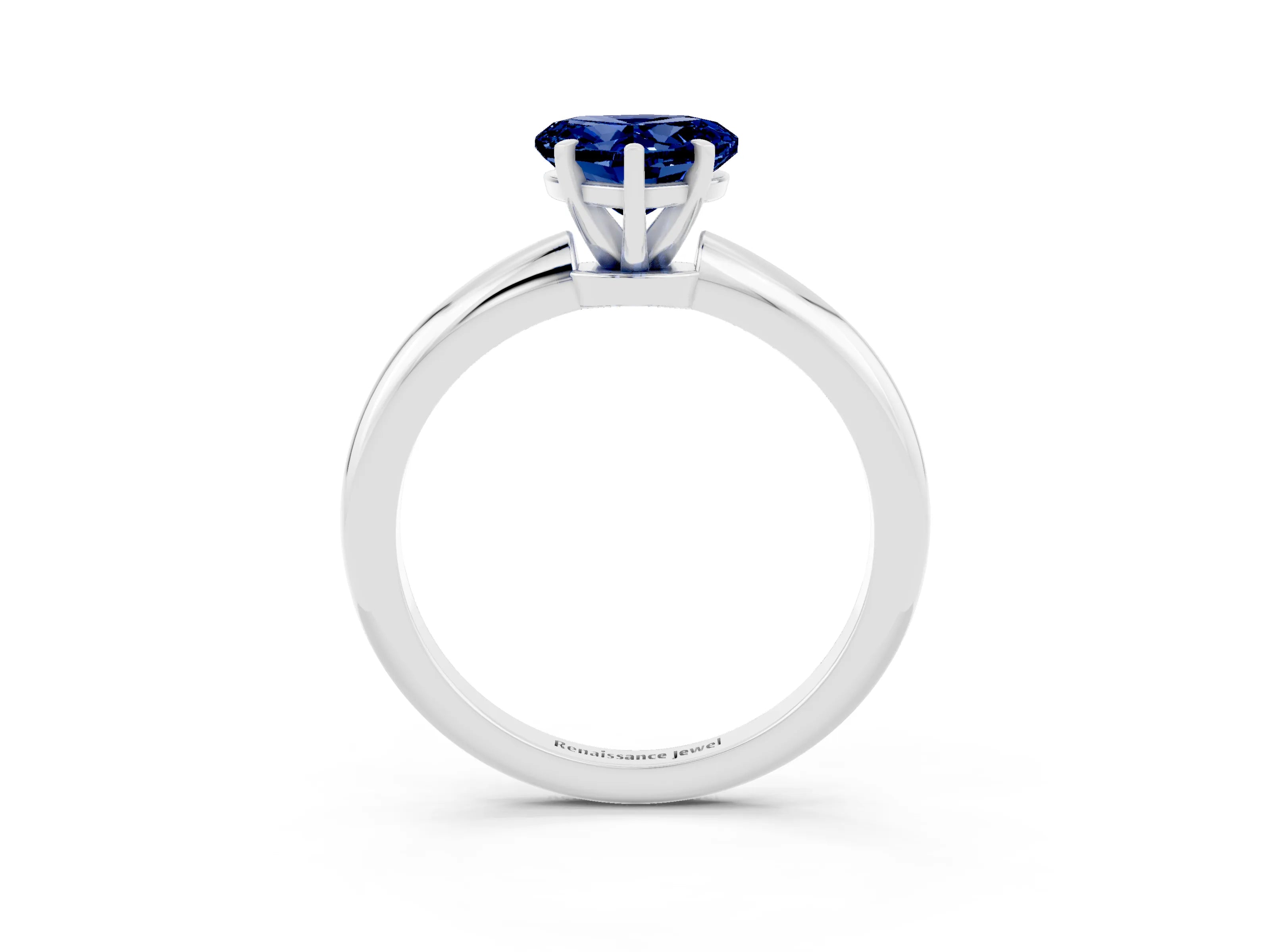 White gold Heart Cut Blue Sapphire Solitaire Ring with Six-Prong Setting and Classic Band_15