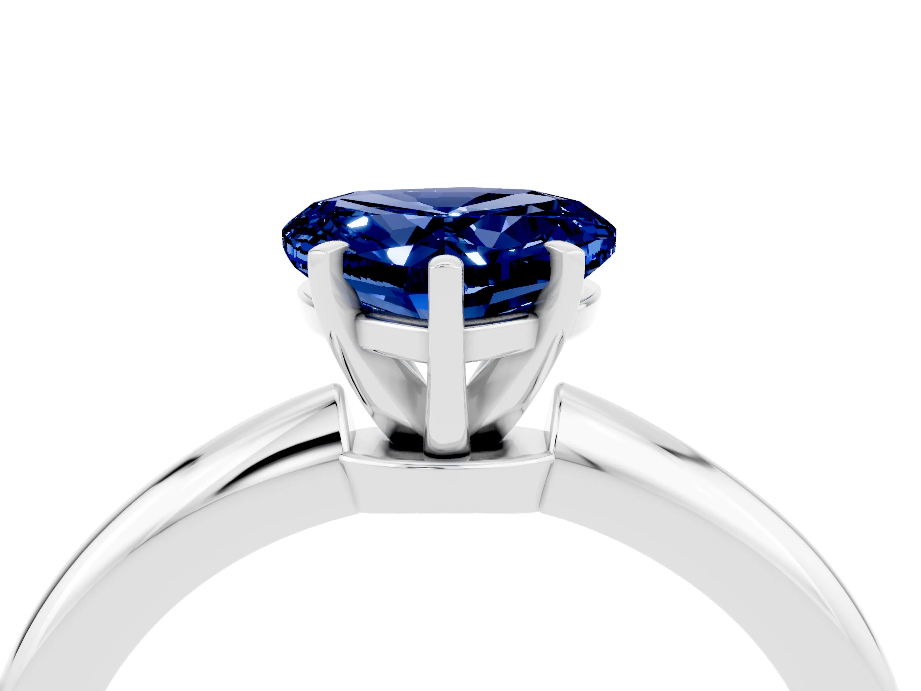 White gold Heart Cut Blue Sapphire Solitaire Ring with Six-Prong Setting and Classic Band_28