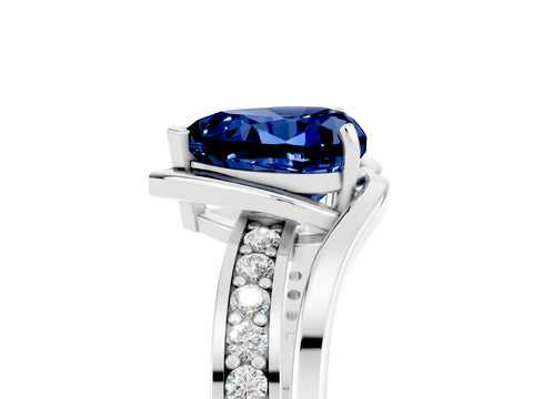 White gold Heart Cut Blue Sapphire Solitaire Ring with Split Shank and Prong Setting_5