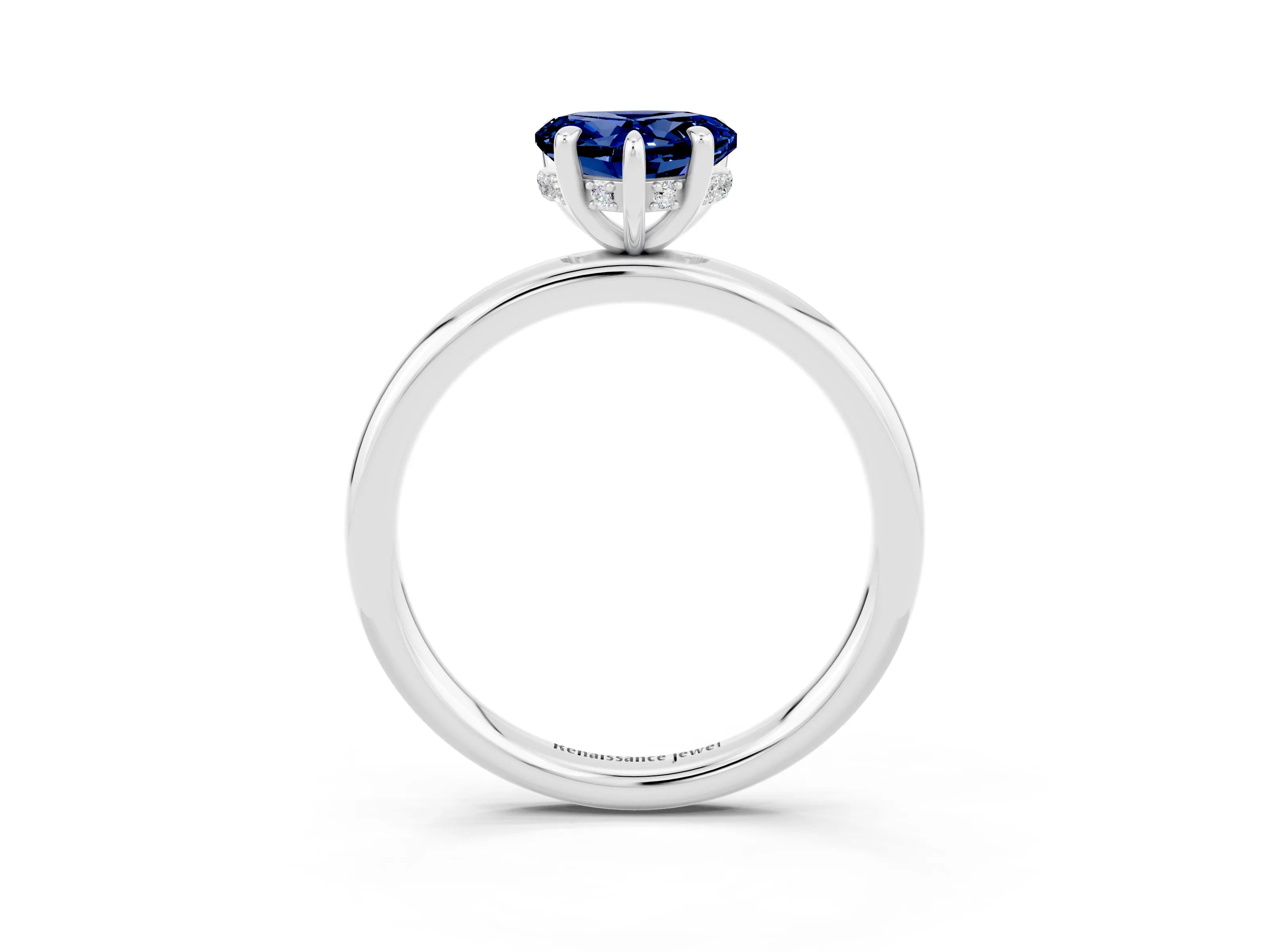 White gold Heart Cut Blue Sapphire Solitaire Ring with Thin Band and Four-Prong Setting_3