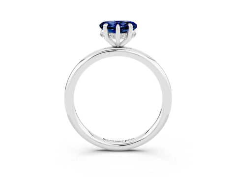 White gold Heart Cut Blue Sapphire Solitaire Ring with Thin Band and Four-Prong Setting_3