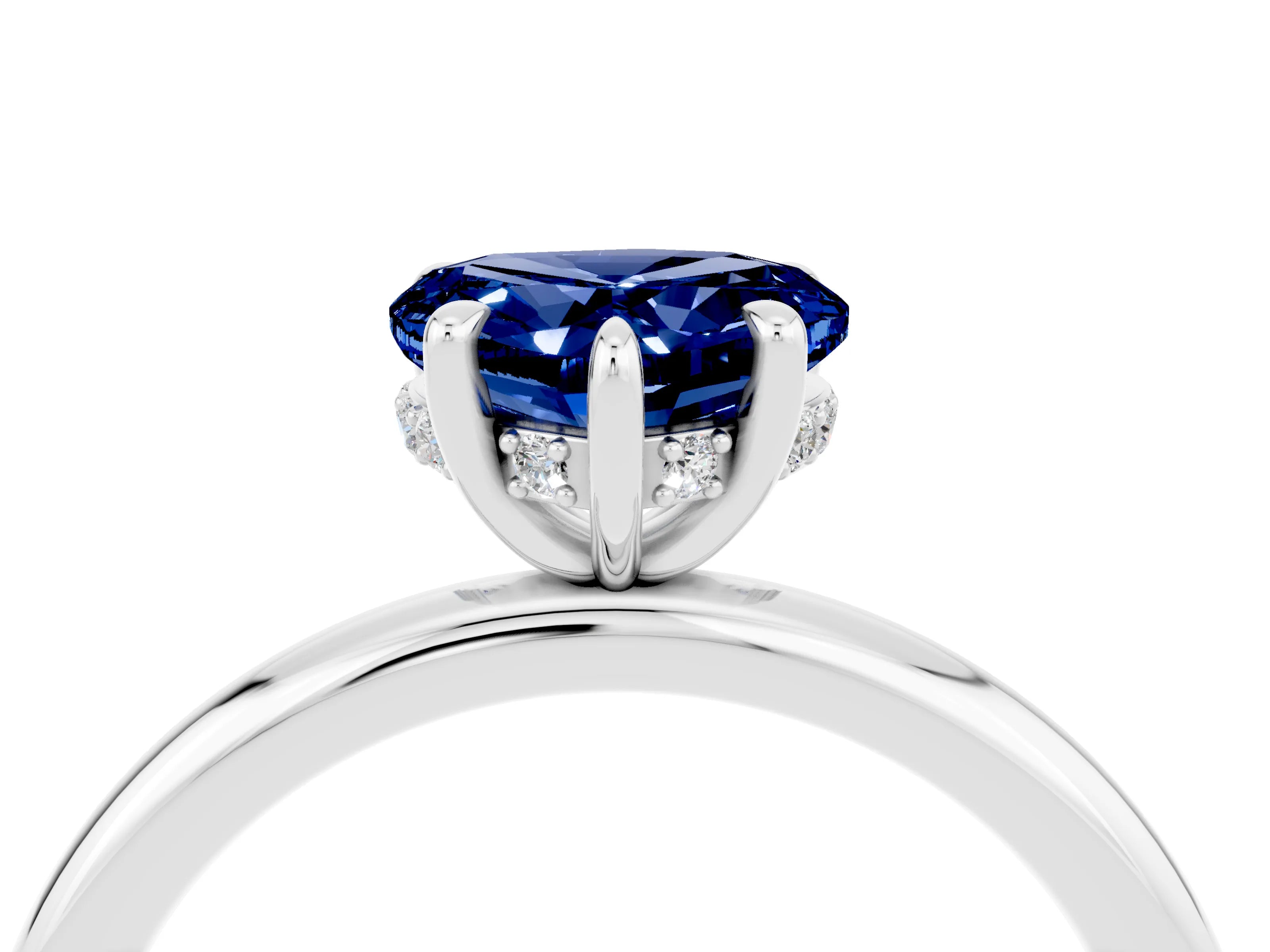 White gold Heart Cut Blue Sapphire Solitaire Ring with Thin Band and Four-Prong Setting_4