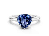 White gold Heart Cut Blue Sapphire Solitaire Ring with Thin Band and Four-Prong Setting