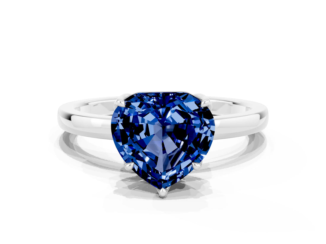 White gold Heart Cut Blue Sapphire Solitaire Ring with Thin Band and Prong Setting_18