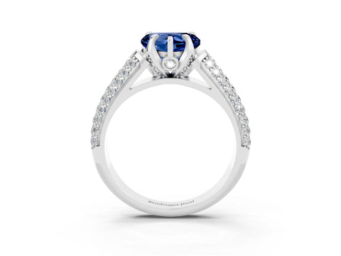 White gold Heart Cut Blue Sapphire Solitaire Ring with Three-Row Pavé Band and Four-Prong Setting_15