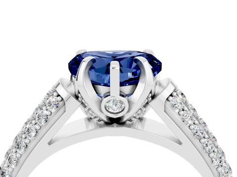 White gold Heart Cut Blue Sapphire Solitaire Ring with Three-Row Pavé Band and Four-Prong Setting_16
