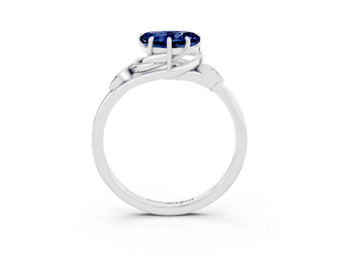 White gold Heart Cut Blue Sapphire Solitaire Ring with Twist Band and Four-Prong Setting_27