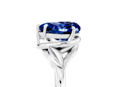 White gold Heart Cut Blue Sapphire Solitaire Ring with Twist Band and Four-Prong Setting_29