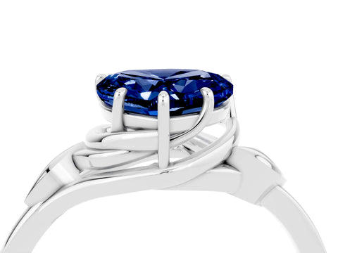 White gold Heart Cut Blue Sapphire Solitaire Ring with Twist Band and Four-Prong Setting_40