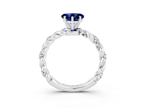 White gold Heart Cut Blue Sapphire Solitaire Ring with Twisted Band and Pavé Accents_3