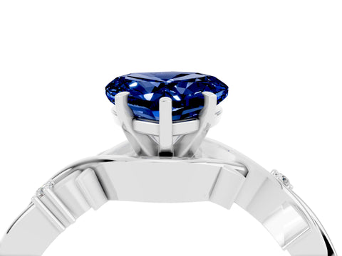 White gold Heart Cut Blue Sapphire Solitaire Ring with Twisted Band and Prong Setting_4