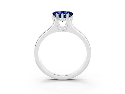 White gold Heart Cut Blue Sapphire Solitaire Ring with Wide Band and Prong Setting_3