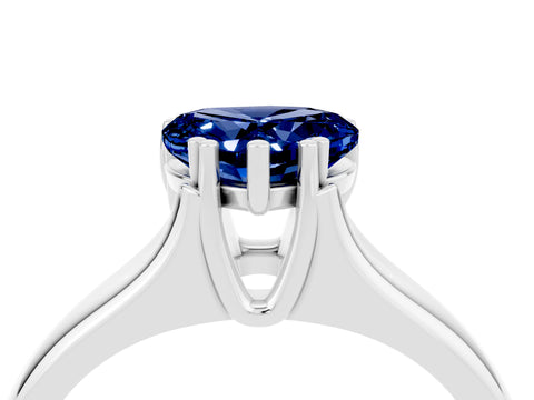 White gold Heart Cut Blue Sapphire Solitaire Ring with Wide Band and Prong Setting_4