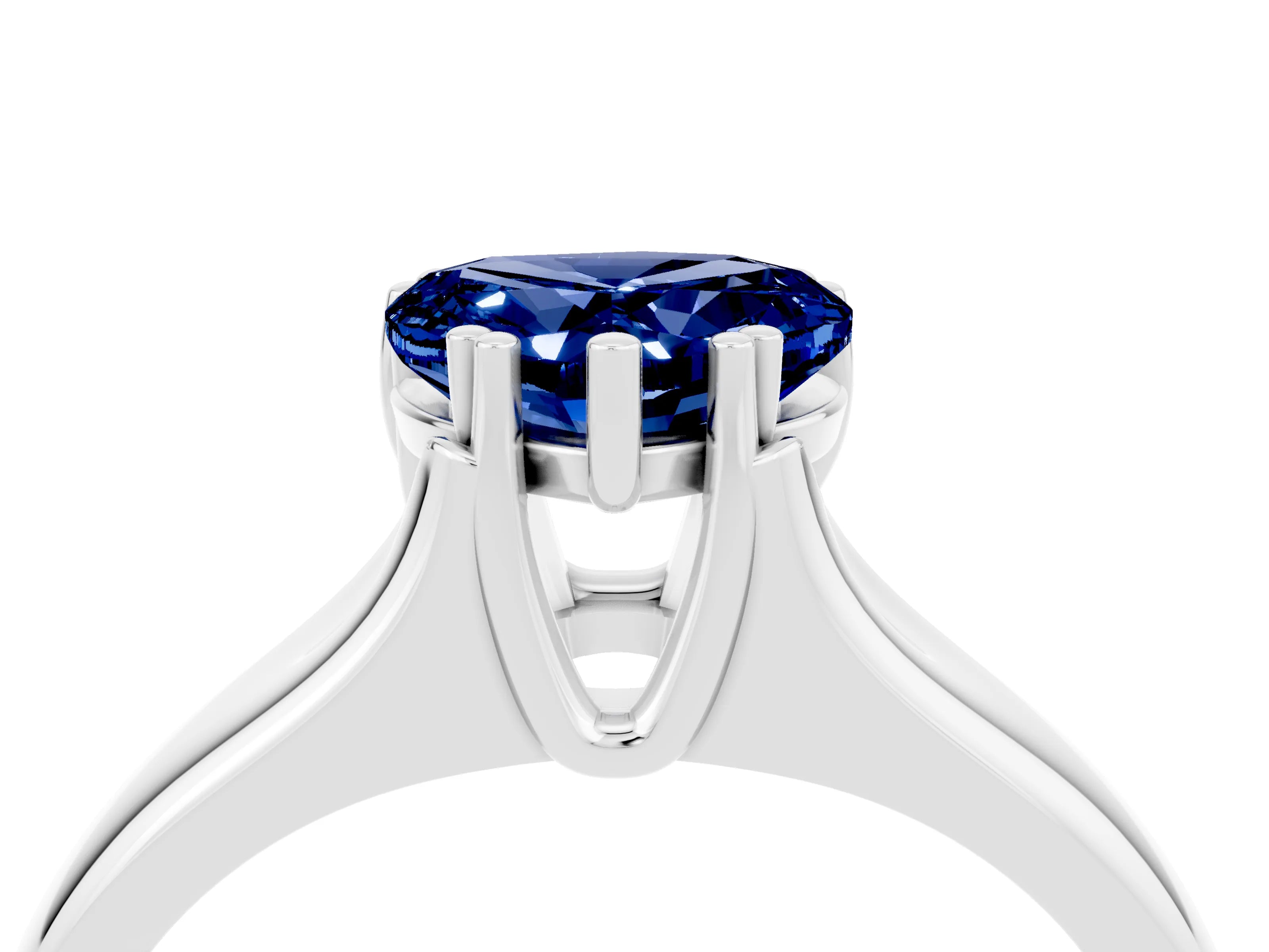 White gold Heart Cut Blue Sapphire Solitaire Ring with Wide Band and Prong Setting_4