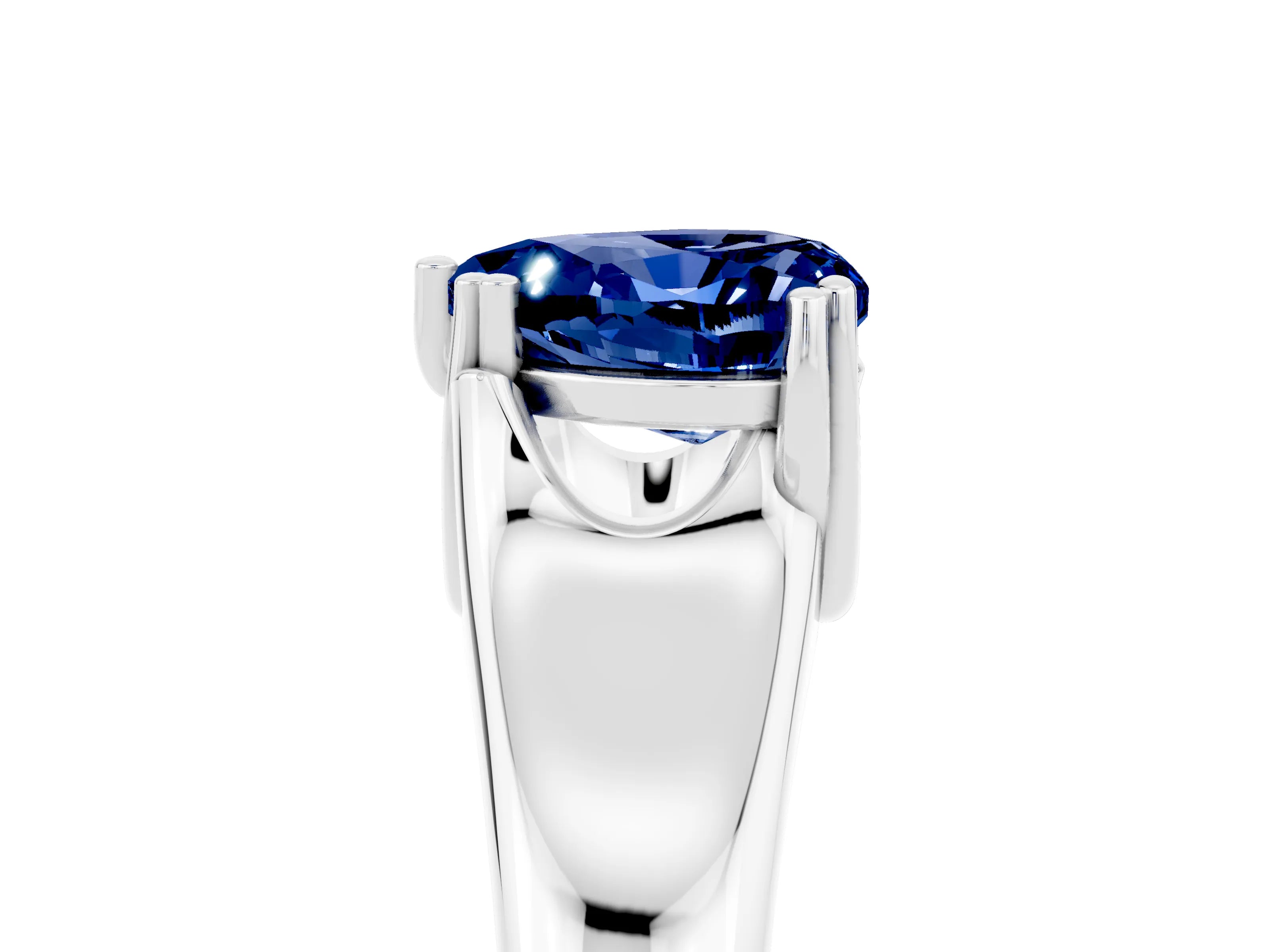 White gold Heart Cut Blue Sapphire Solitaire Ring with Wide Band and Prong Setting_5