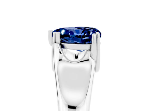 White gold Heart Cut Blue Sapphire Solitaire Ring with Wide Band and Prong Setting_5