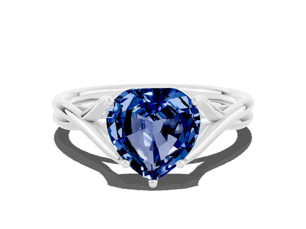 White gold Heart Cut Blue Sapphire Solitaire Twist Band Prong Setting Ring