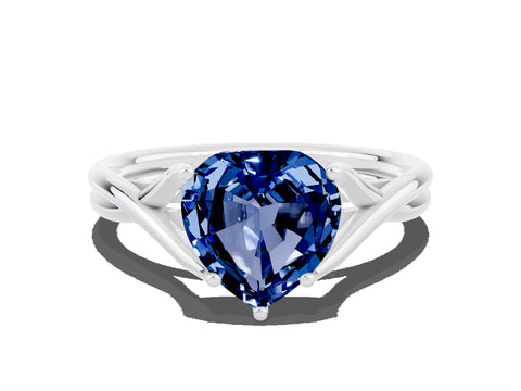 White gold Heart Cut Blue Sapphire Solitaire Twist Band Prong Setting Ring_66