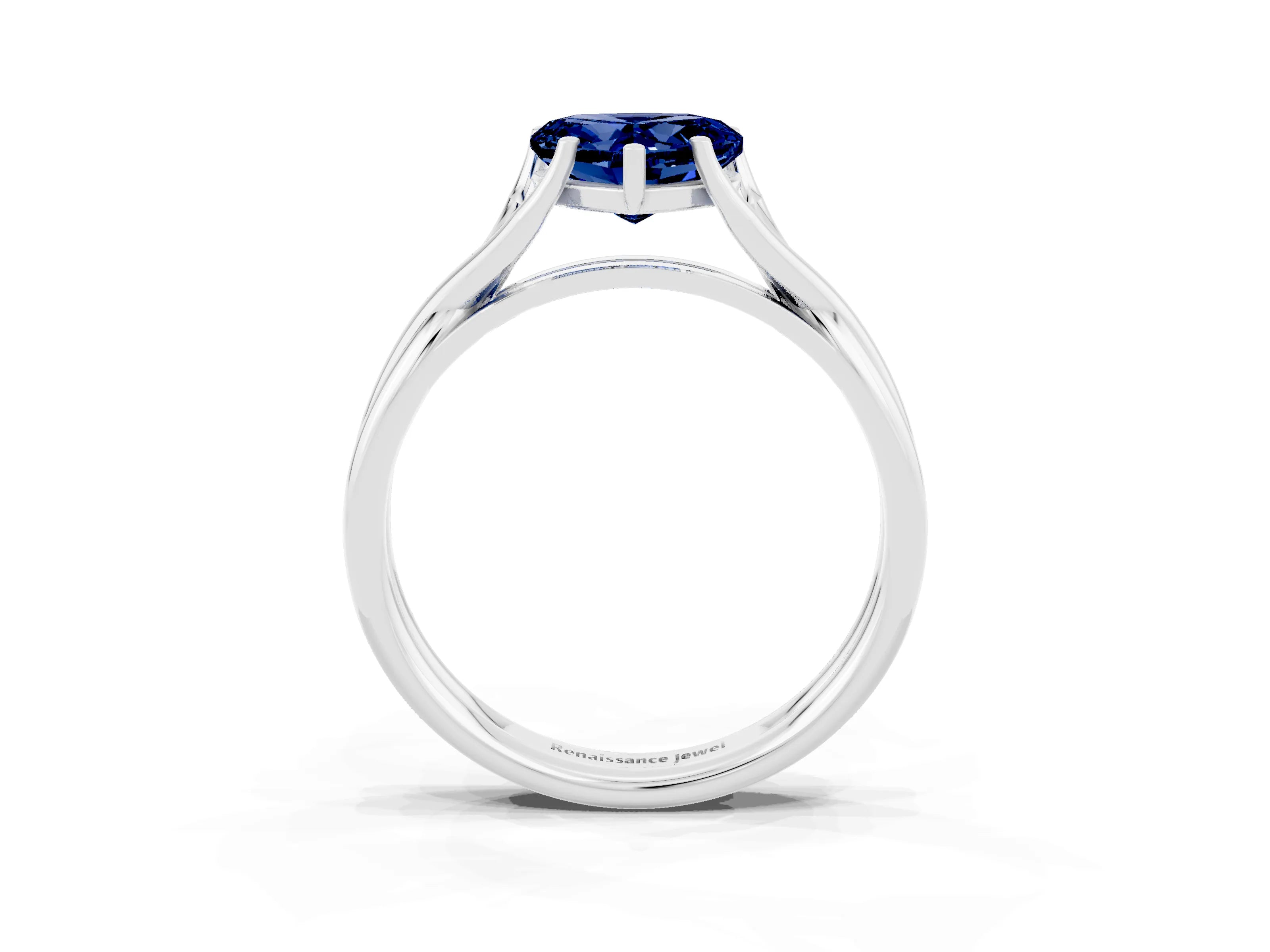 White gold Heart Cut Blue Sapphire Solitaire Twist Band Prong Setting Ring_69