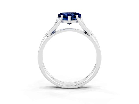 White gold Heart Cut Blue Sapphire Solitaire Twist Band Prong Setting Ring_69