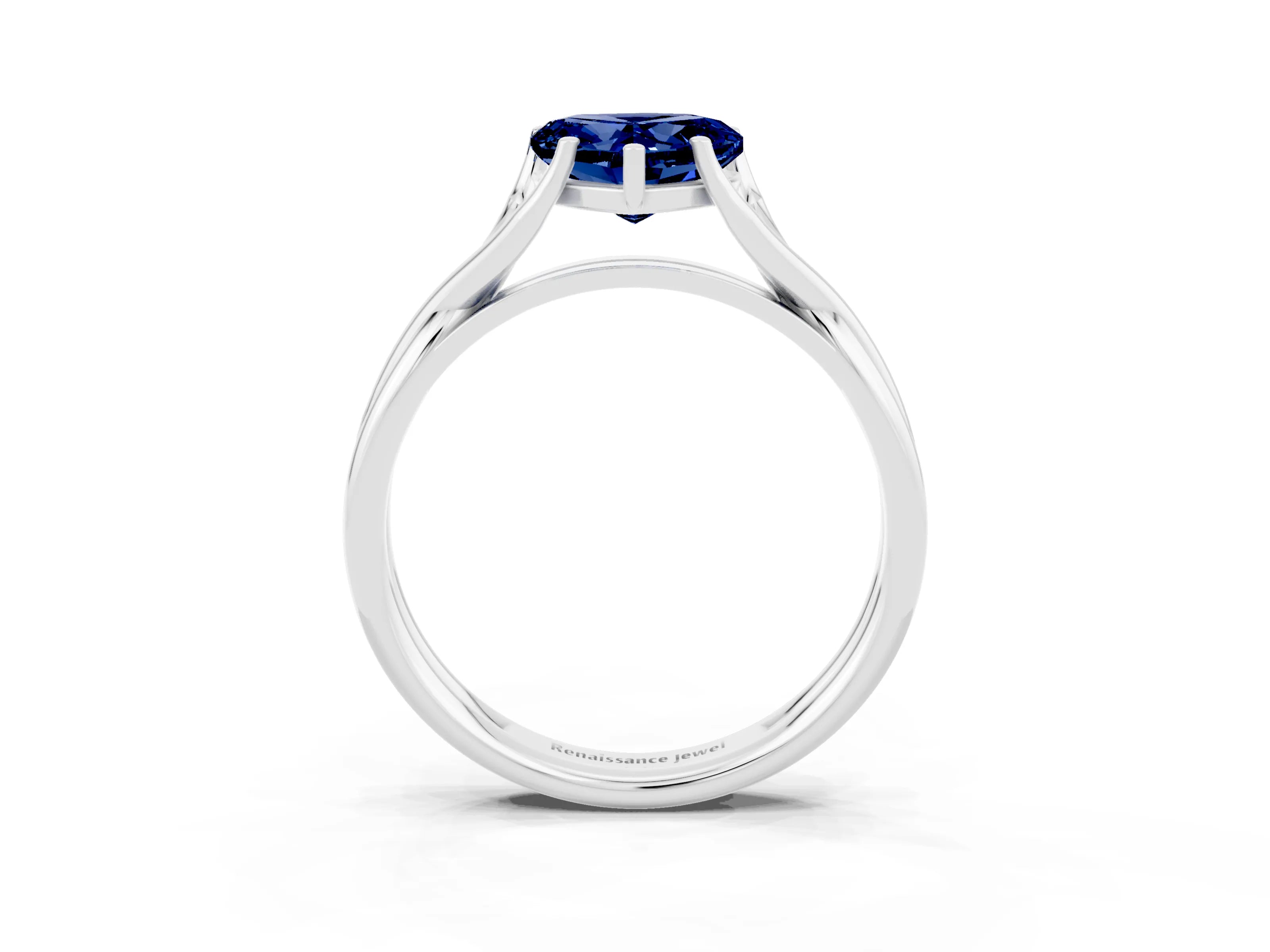 White gold Heart Cut Blue Sapphire Solitaire Twist Band Prong Setting Ring_70