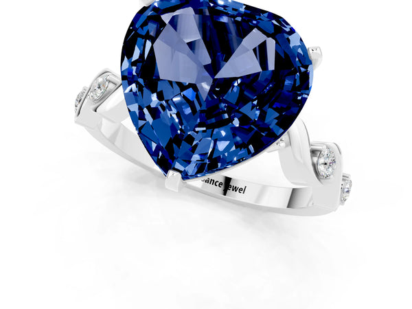Platinum Heart Cut Blue Sapphire Solitaire Twisted Band with Round  Accents and Prong Setting