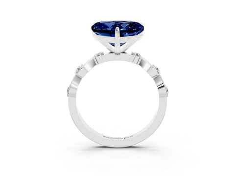 White gold Heart Cut Blue Sapphire Solitaire Twisted Band with Round  Accents and Prong Setting_15