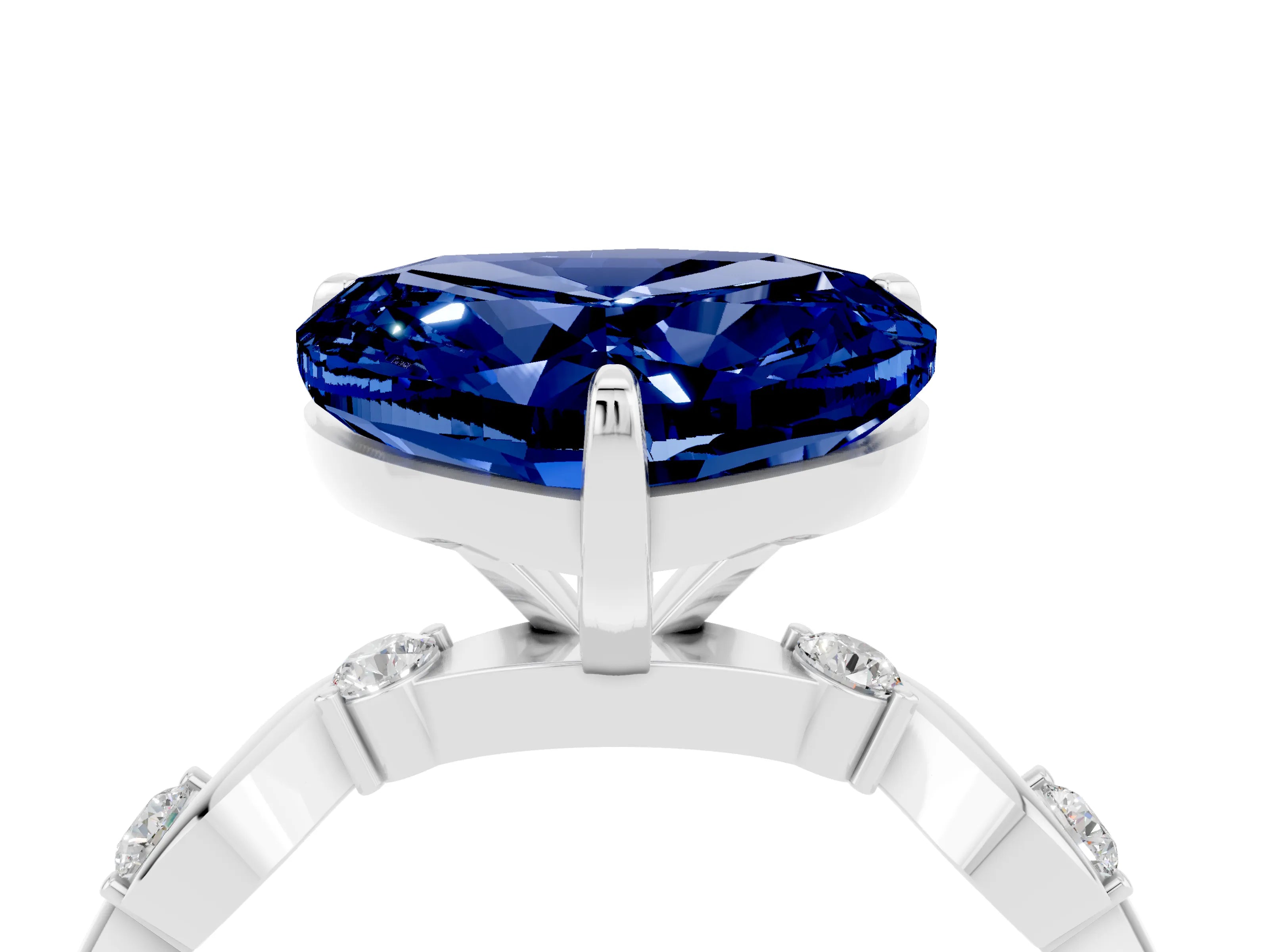 White gold Heart Cut Blue Sapphire Solitaire Twisted Band with Round  Accents and Prong Setting_16