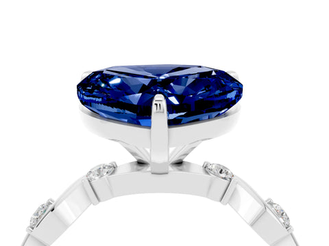 White gold Heart Cut Blue Sapphire Solitaire Twisted Band with Round  Accents and Prong Setting_16