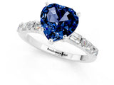 White gold Heart Cut Blue Sapphire Solitaire with Side Baguettes and Channel Set Band_1