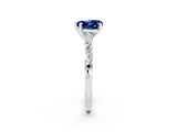 White gold Heart Cut Blue Sapphire Solitaire with Side Baguettes and Channel Set Band_2