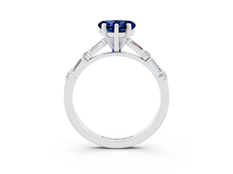 White gold Heart Cut Blue Sapphire Solitaire with Side Baguettes and Channel Set Band_3
