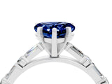 White gold Heart Cut Blue Sapphire Solitaire with Side Baguettes and Channel Set Band_4