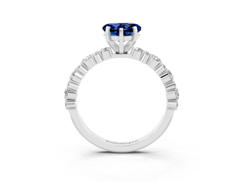 White gold Heart Cut Blue Sapphire Solitaire with Side Stones, Pave Band, Four-Prong Setting_39