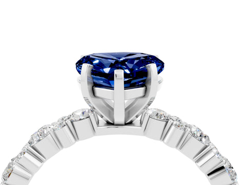 White gold Heart Cut Blue Sapphire Solitaire with Side Stones, Pave Band, Four-Prong Setting_40