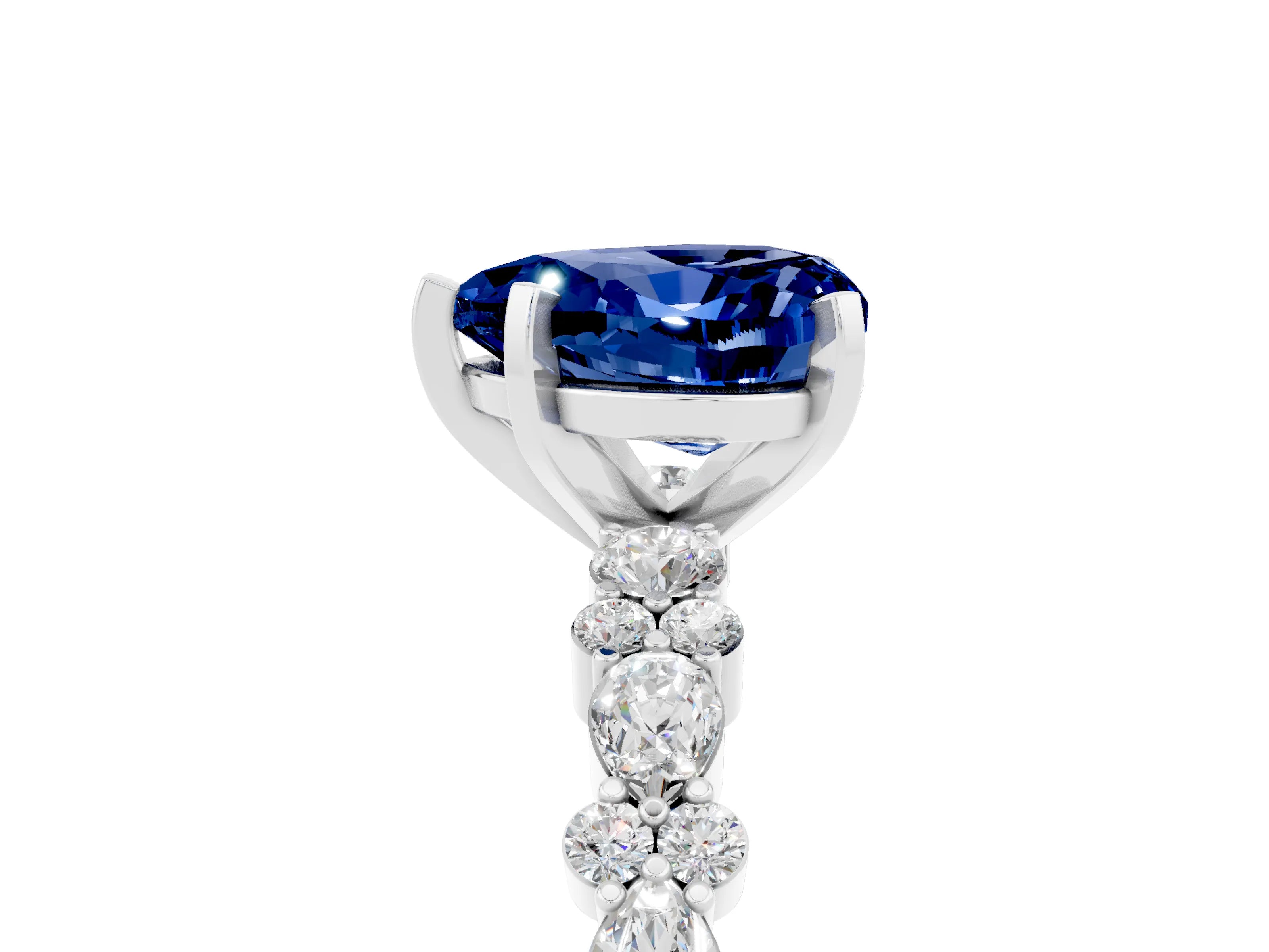 White gold Heart Cut Blue Sapphire Solitaire with Side Stones, Pave Band, Four-Prong Setting_41