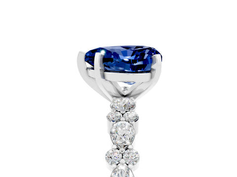 White gold Heart Cut Blue Sapphire Solitaire with Side Stones, Pave Band, Four-Prong Setting_41