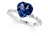 White gold Heart Cut Blue Sapphire Solitaire with Side Stones on a Pavé Band and Four-Prong Setting_1