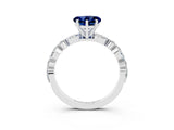 White gold Heart Cut Blue Sapphire Solitaire with Side Stones on a Pavé Band and Four-Prong Setting_3