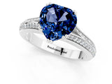 White gold Heart Cut Blue Sapphire Split Shank Engagement Ring with Pavé Band_1