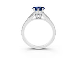 White gold Heart Cut Blue Sapphire Split Shank Engagement Ring with Pavé Band_3
