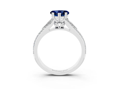 White gold Heart Cut Blue Sapphire Split Shank Engagement Ring with Pavé Band_3