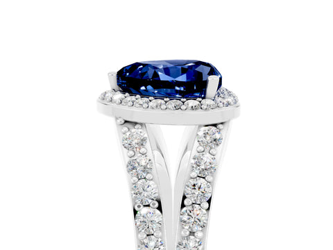 White gold Heart Cut Blue Sapphire Split Shank Halo Ring with Four-Prong Setting_65