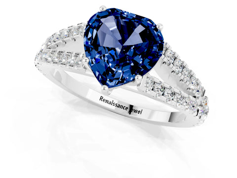 White gold Heart Cut Blue Sapphire Split Shank Pavé Engagement Ring with Four-Prong Setting_13