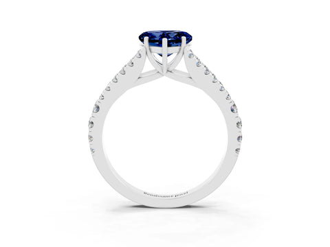White gold Heart Cut Blue Sapphire Split Shank Pavé Engagement Ring with Four-Prong Setting_15