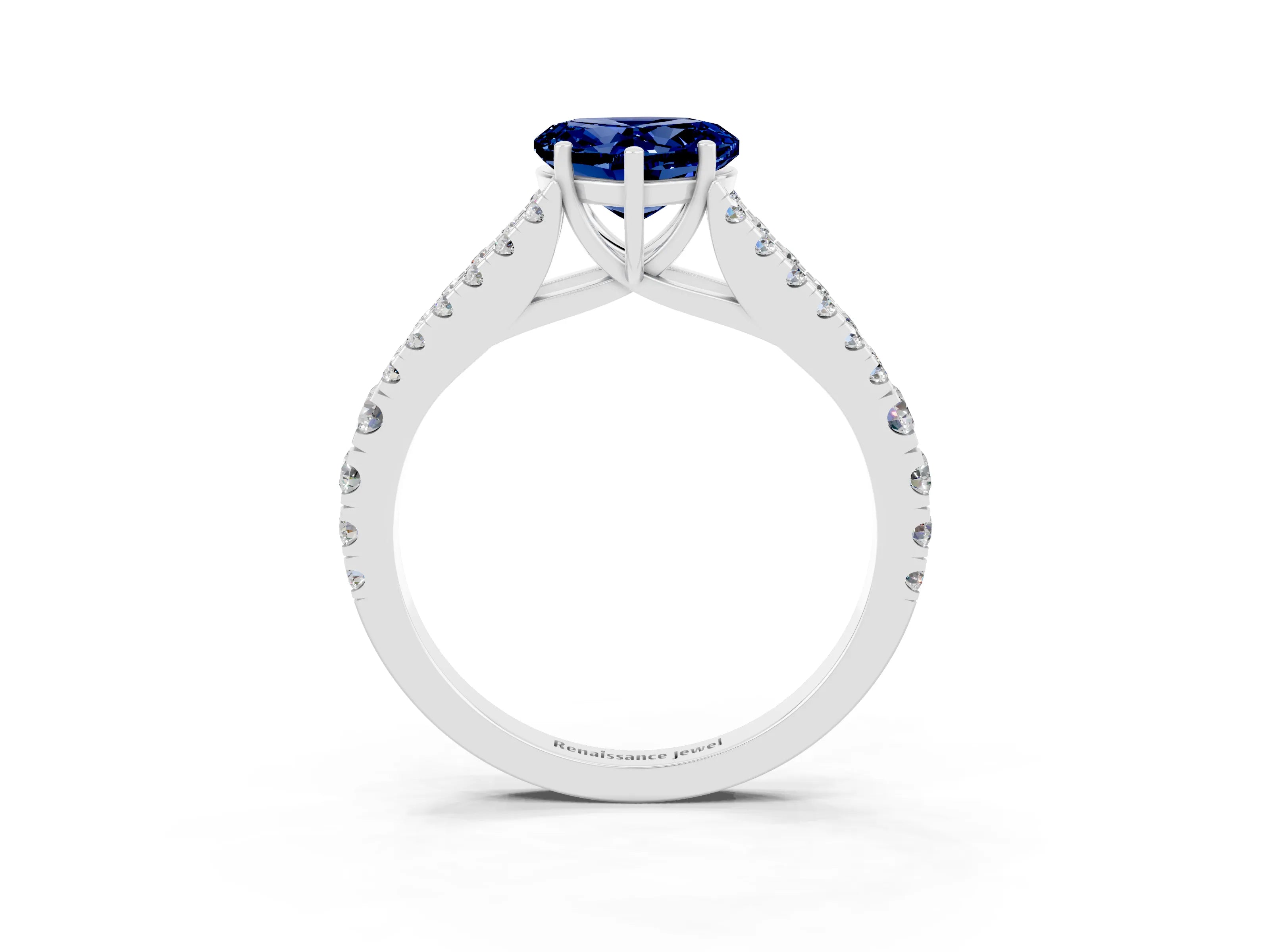 White gold Heart Cut Blue Sapphire Split Shank Pavé Engagement Ring with Four-Prong Setting_15