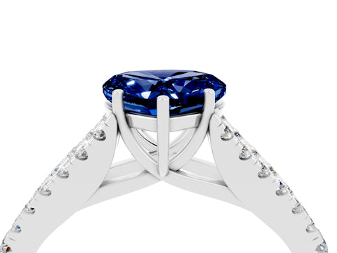White gold Heart Cut Blue Sapphire Split Shank Pavé Engagement Ring with Four-Prong Setting_16