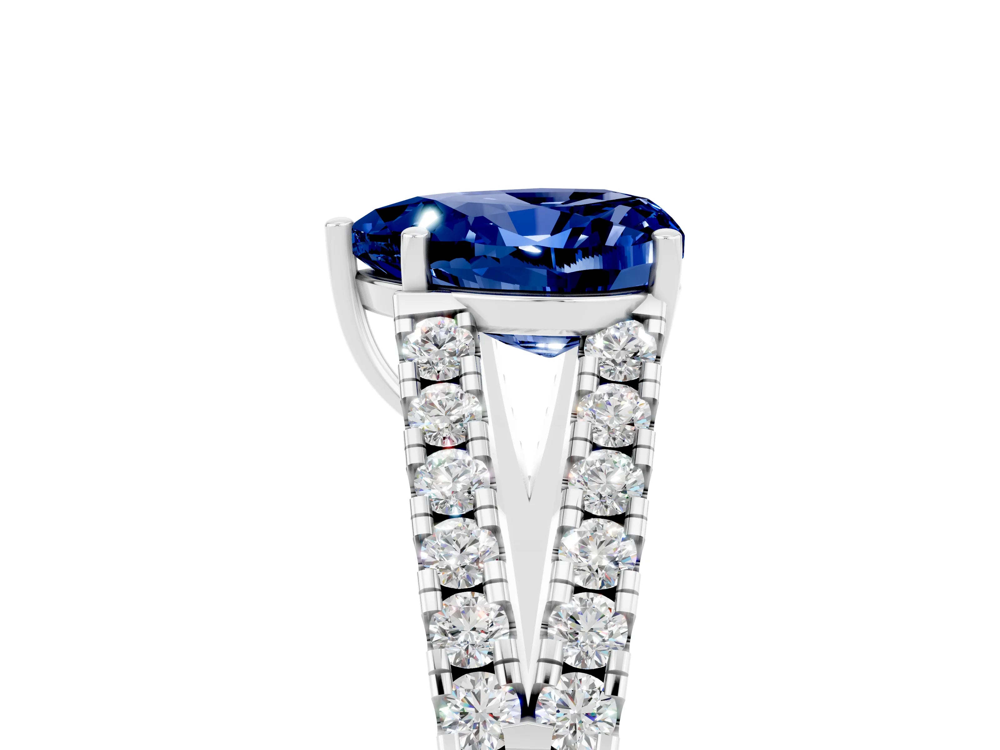 White gold Heart Cut Blue Sapphire Split Shank Pavé Engagement Ring with Four-Prong Setting_17